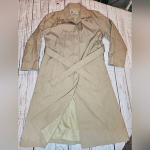 London Fog Beige Trench Coat Womens 8 Petite Belted Vintage Rain Jacket